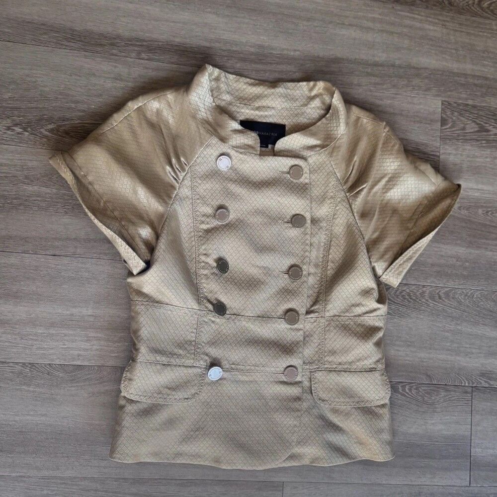 BCBGMAXAZRIA Womens Gold Woven Suiting Double Breasted Jacket Fits Sz S/M - Picture 6 of 16